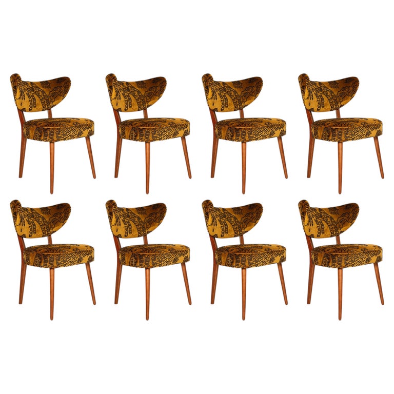 Eight Vintola Dining Chairs, Tiger Velvet - Dedar, Walnut Wood, Vintola Studio