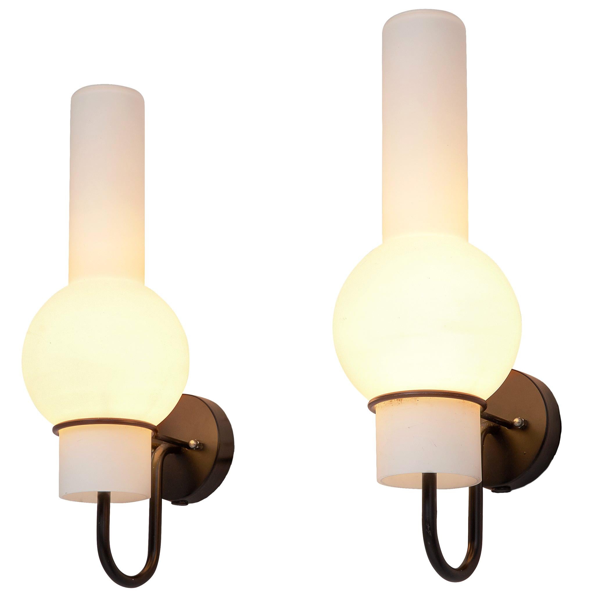 Eight Wall Lights in Opaline Glass by RAAK