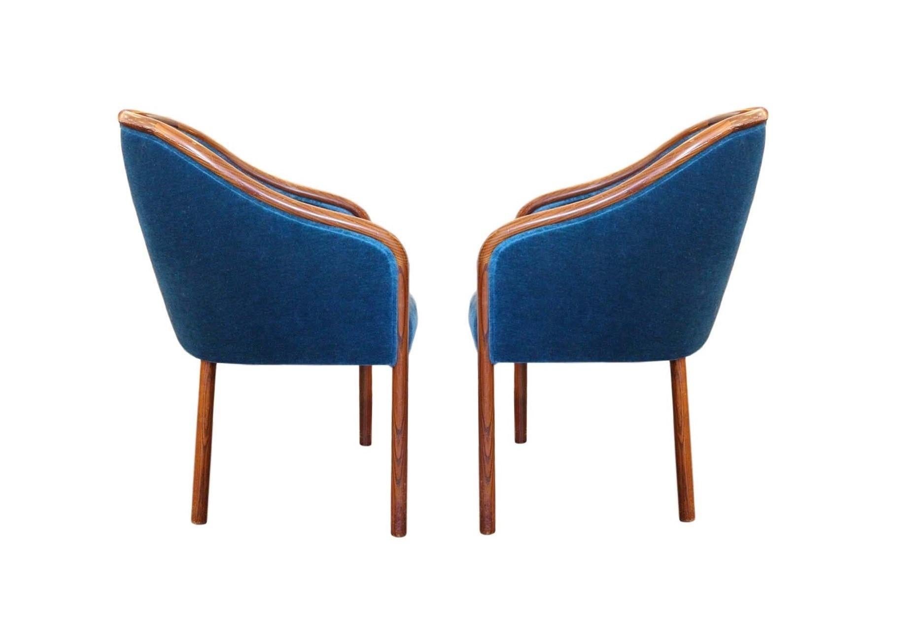 Mid-Century Modern Eight Ward Bennett for Brickel Associates Blue Sapphire Velvet Armchairs For Sale