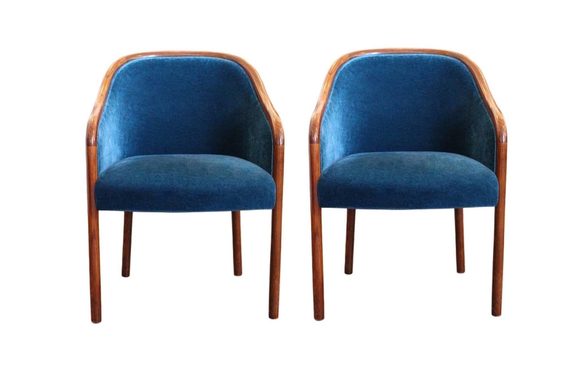 American Eight Ward Bennett for Brickel Associates Blue Sapphire Velvet Armchairs For Sale