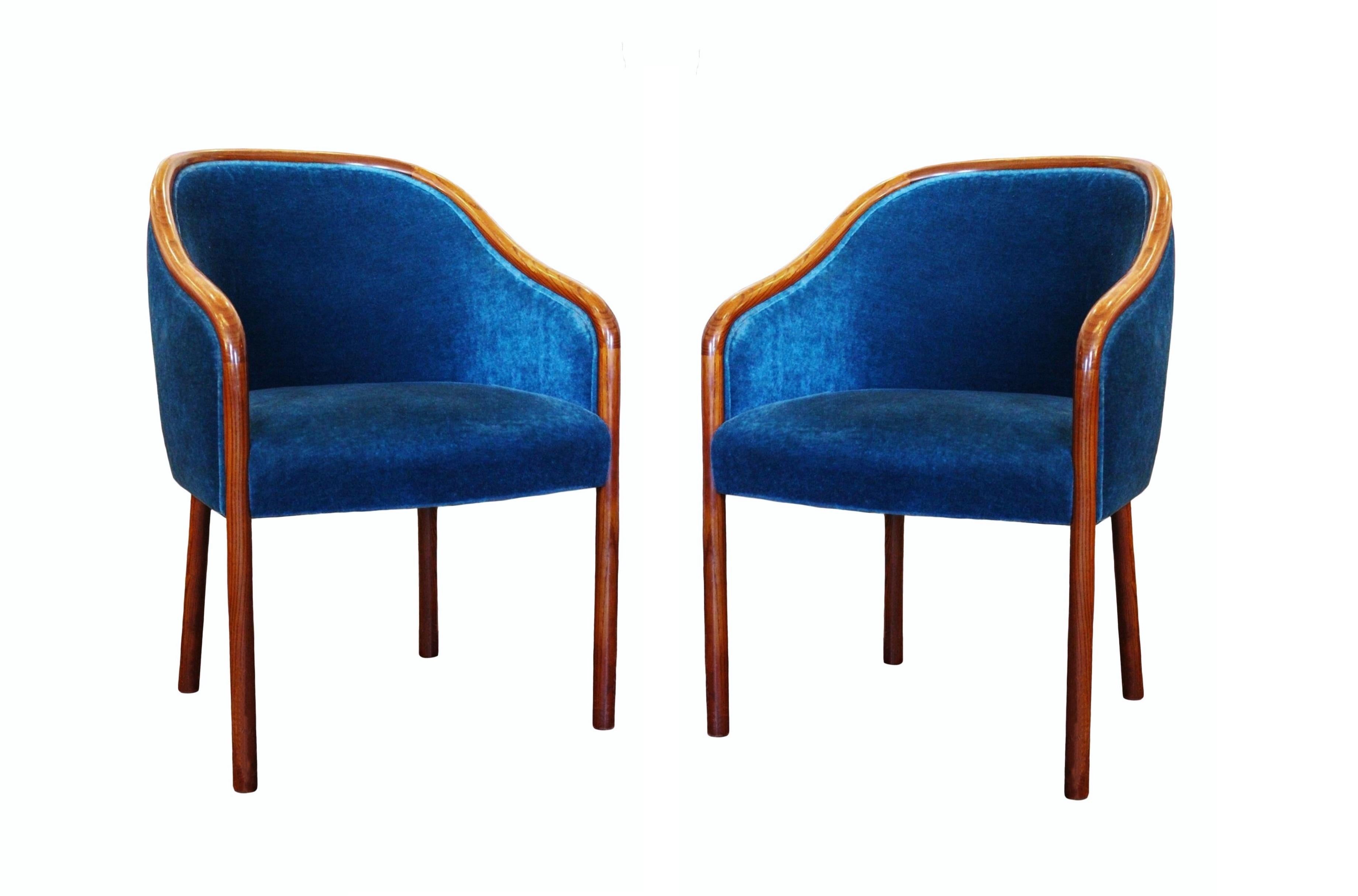 Eight Ward Bennett for Brickel Associates Blue Sapphire Velvet Armchairs In Excellent Condition In Dallas, TX