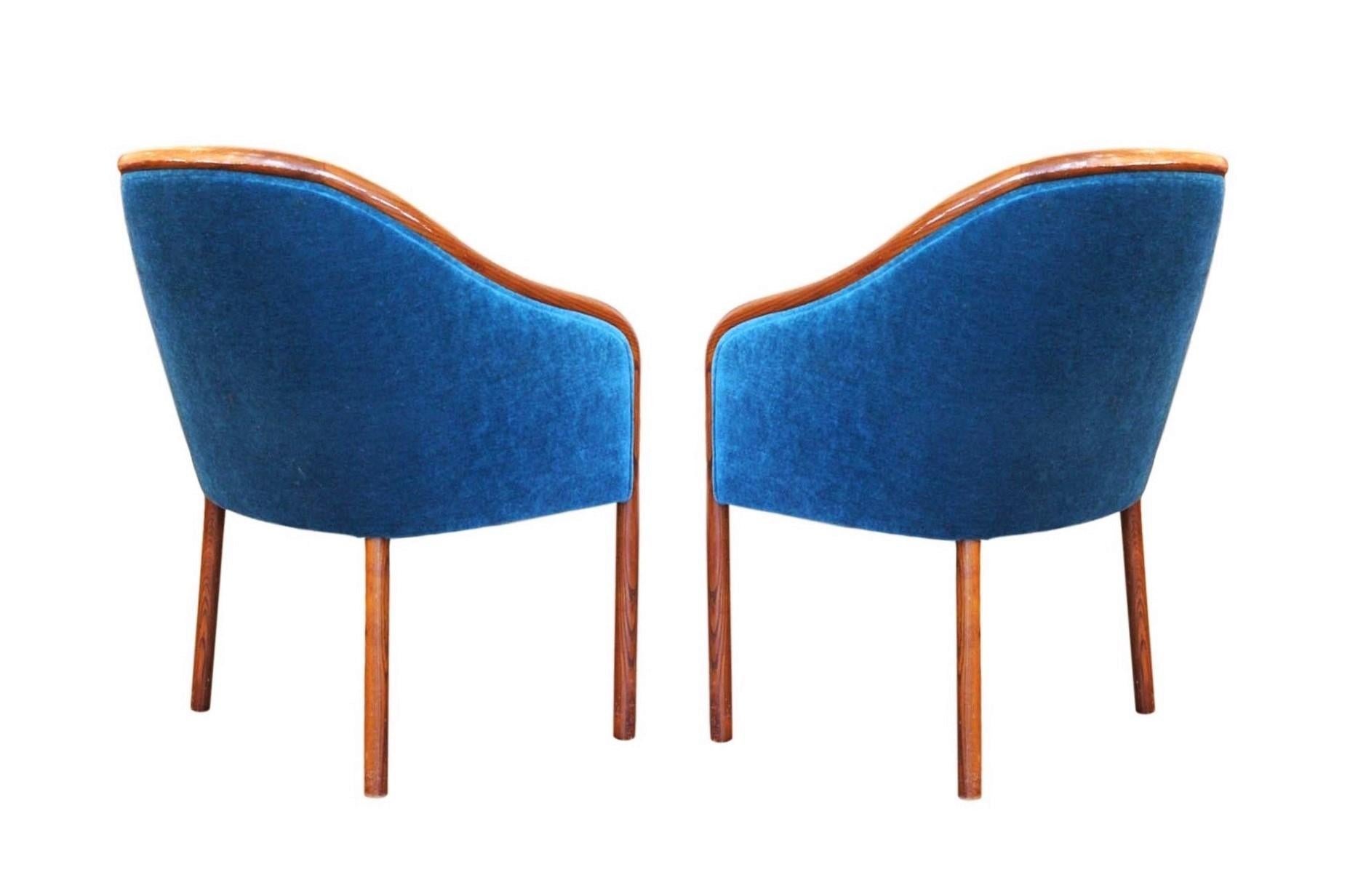 Late 20th Century Eight Ward Bennett for Brickel Associates Blue Sapphire Velvet Armchairs