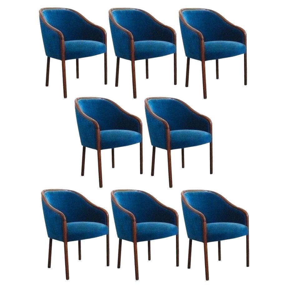 Acht Ward Bennett für Brickel Associates Sessel aus blauem Saphir-Samt