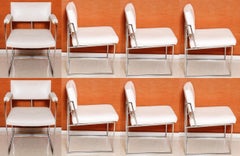Eight White & Chrome Dining Chairs Designed by Milo Baughman for Thayer Coggin 