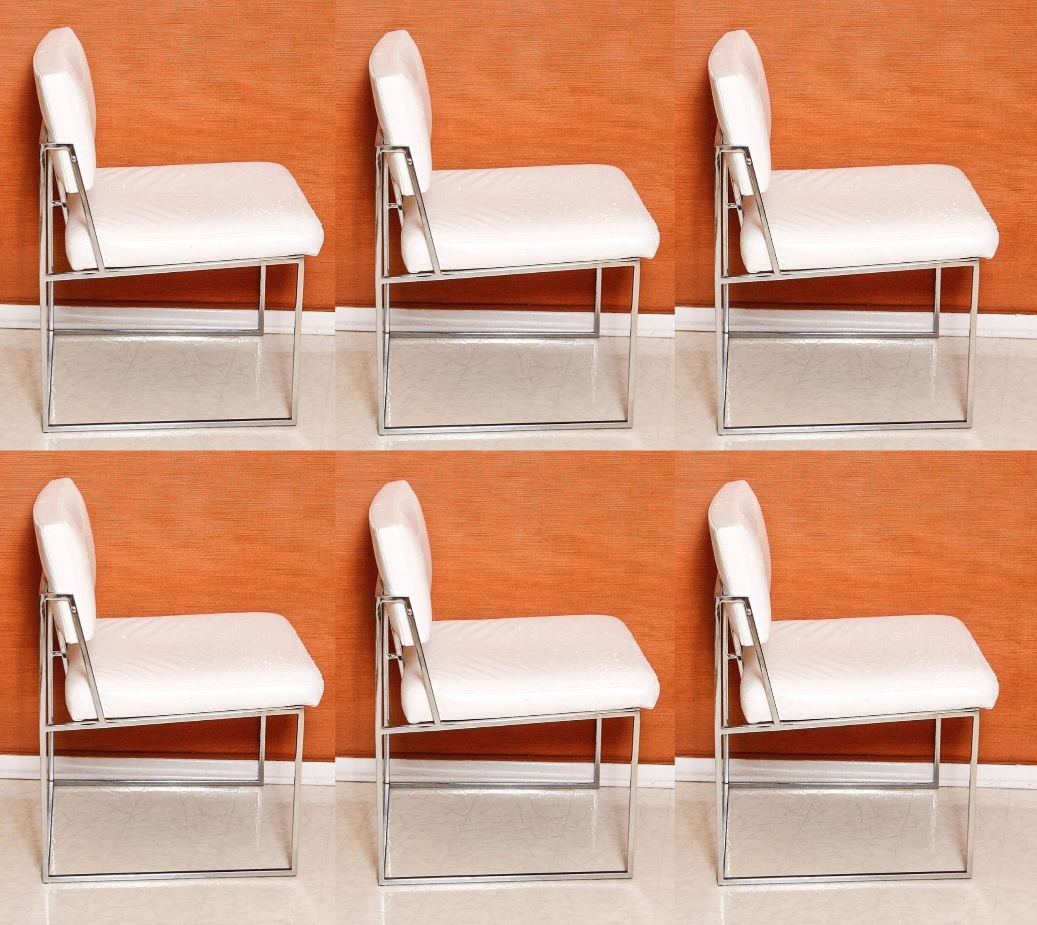 Eight White & Chrome Dining Chairs Designed by Milo Baughman for Thayer Coggin  In Good Condition In Dallas, TX
