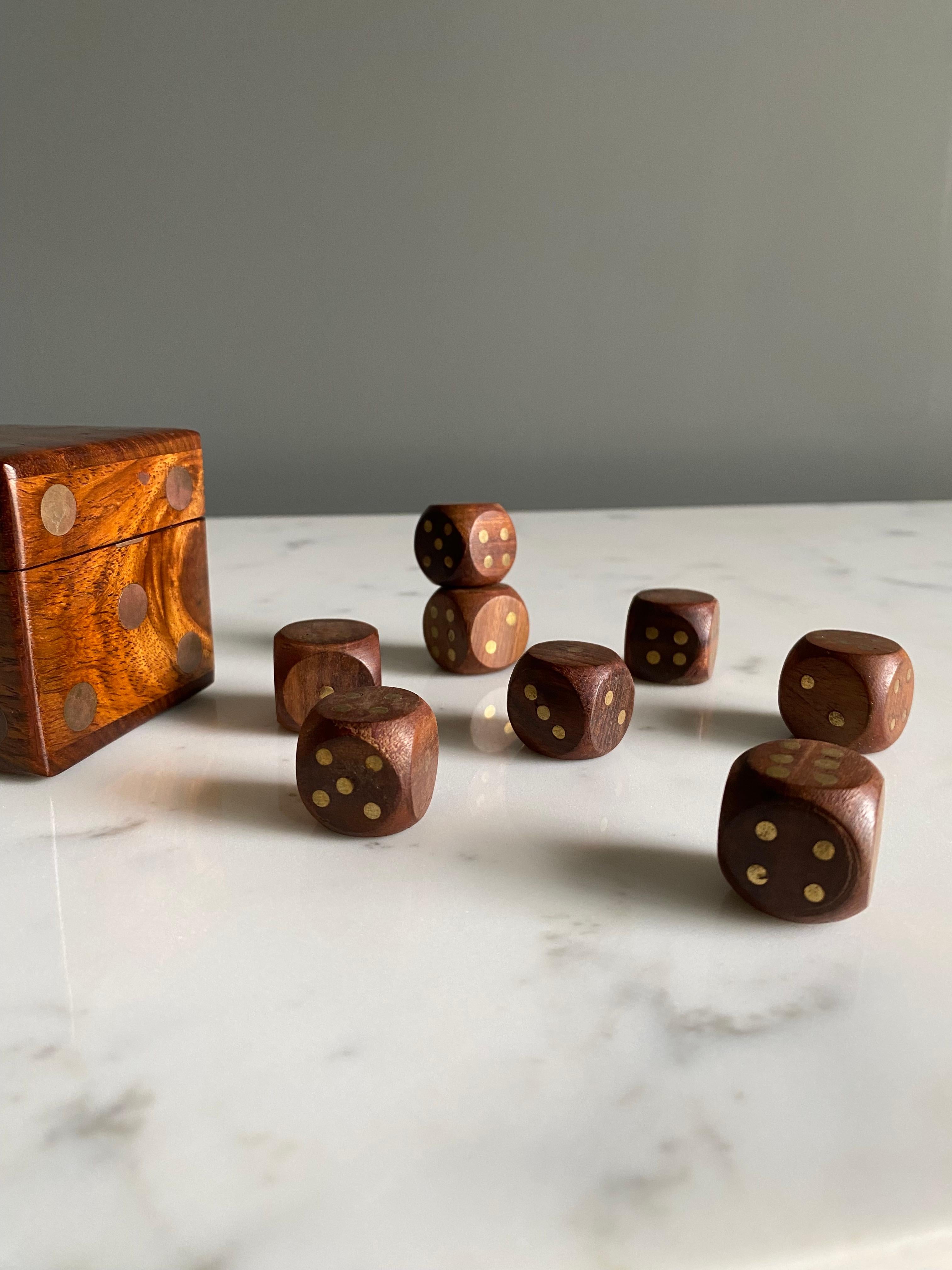 Mid-Century Modern Eight Wood Dice Set with Case For Sale