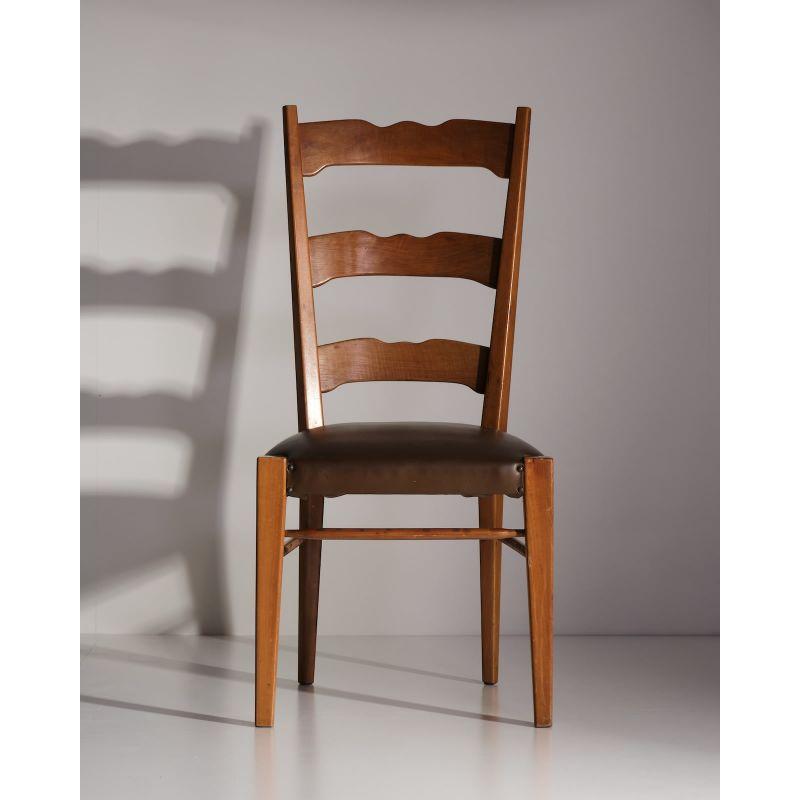 Mid-Century Modern Eight Wooden Chairs with Skai Upholstery by Osvaldo Borsani, c.1940s