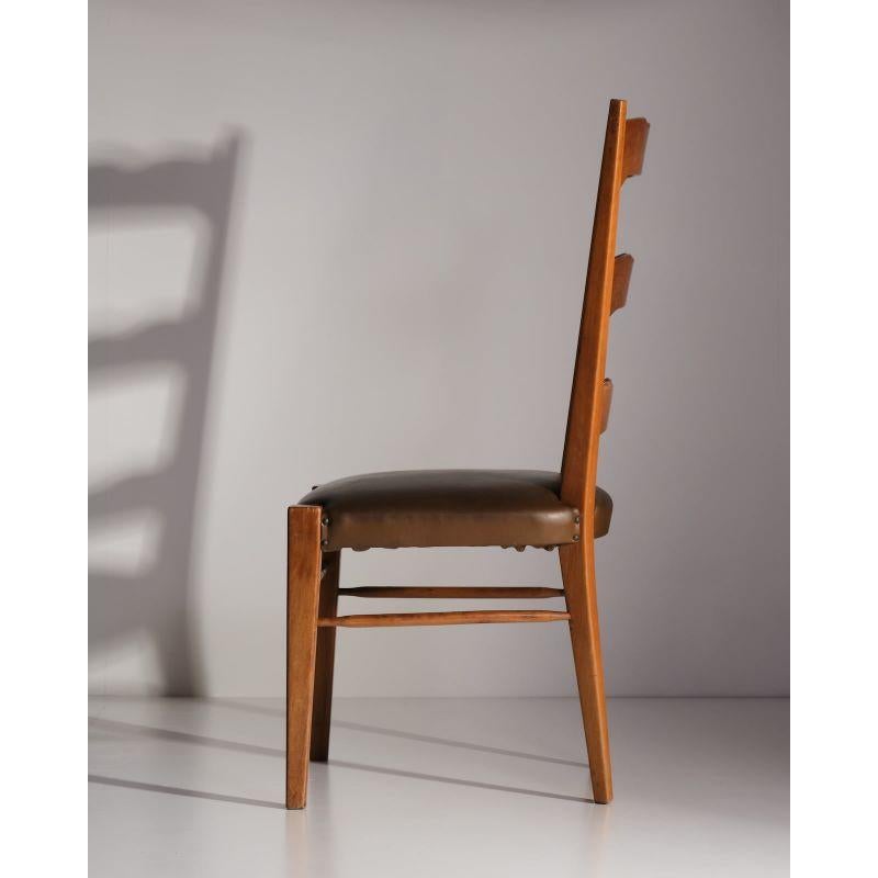 Italian Eight Wooden Chairs with Skai Upholstery by Osvaldo Borsani, c.1940s
