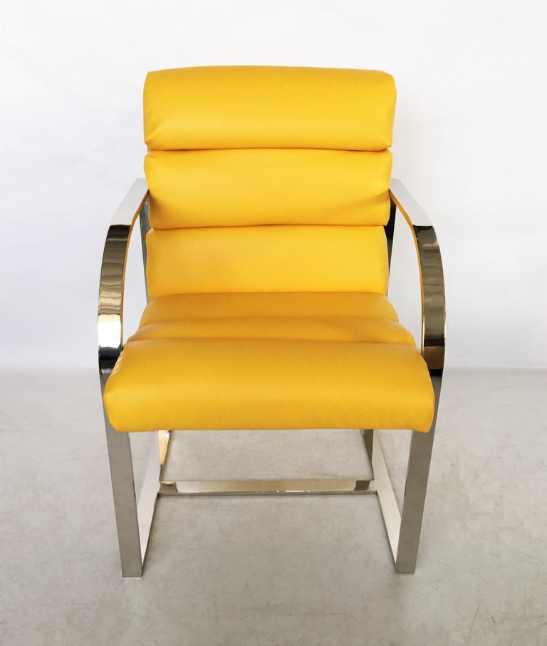 Eight Yellow and Chrome Dining Chairs by Milo Baughman for Thayer