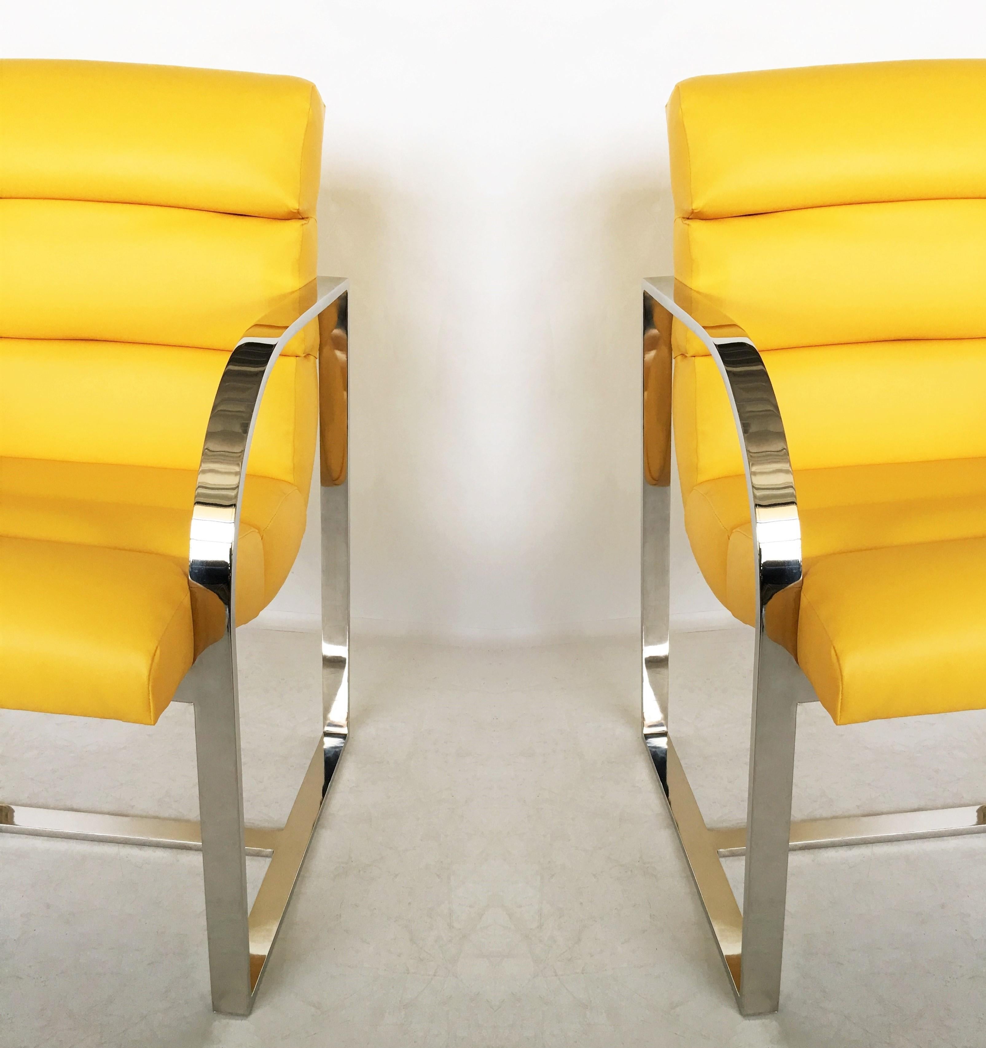 American Eight Yellow and Chrome Dining Chairs by Milo Baughman for Thayer Coggin