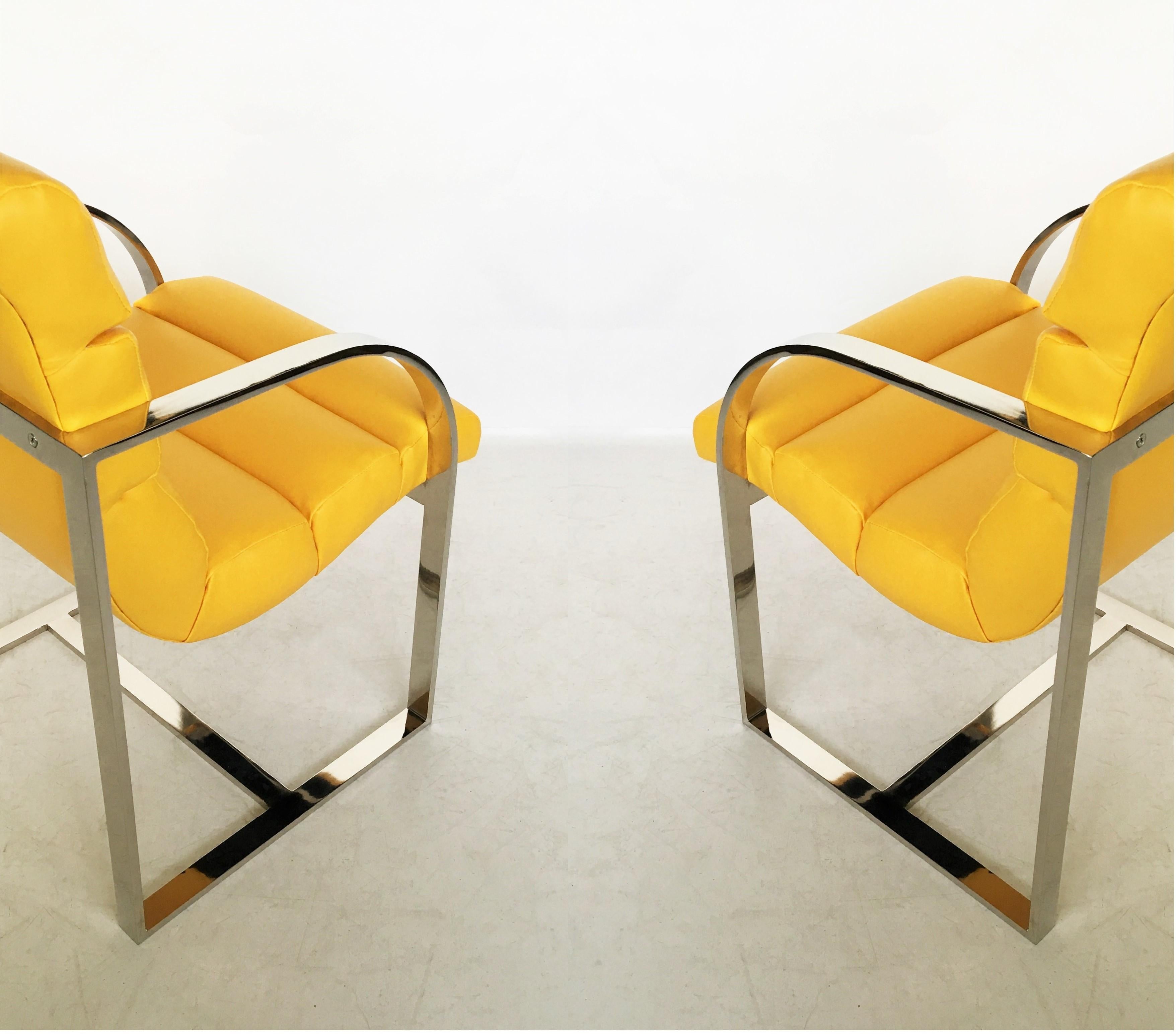 Eight Yellow and Chrome Dining Chairs by Milo Baughman for Thayer Coggin In Good Condition In Dallas, TX