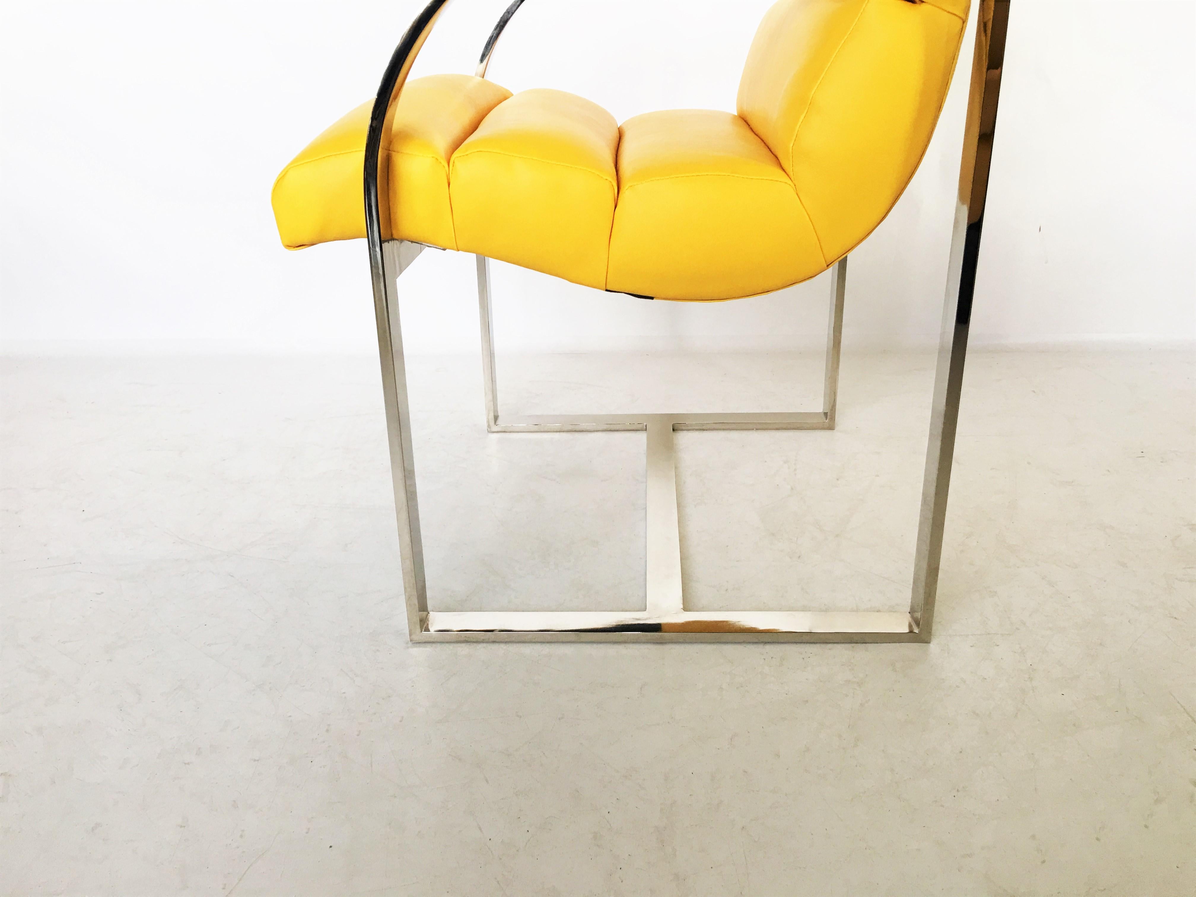 Late 20th Century Eight Yellow and Chrome Dining Chairs by Milo Baughman for Thayer Coggin