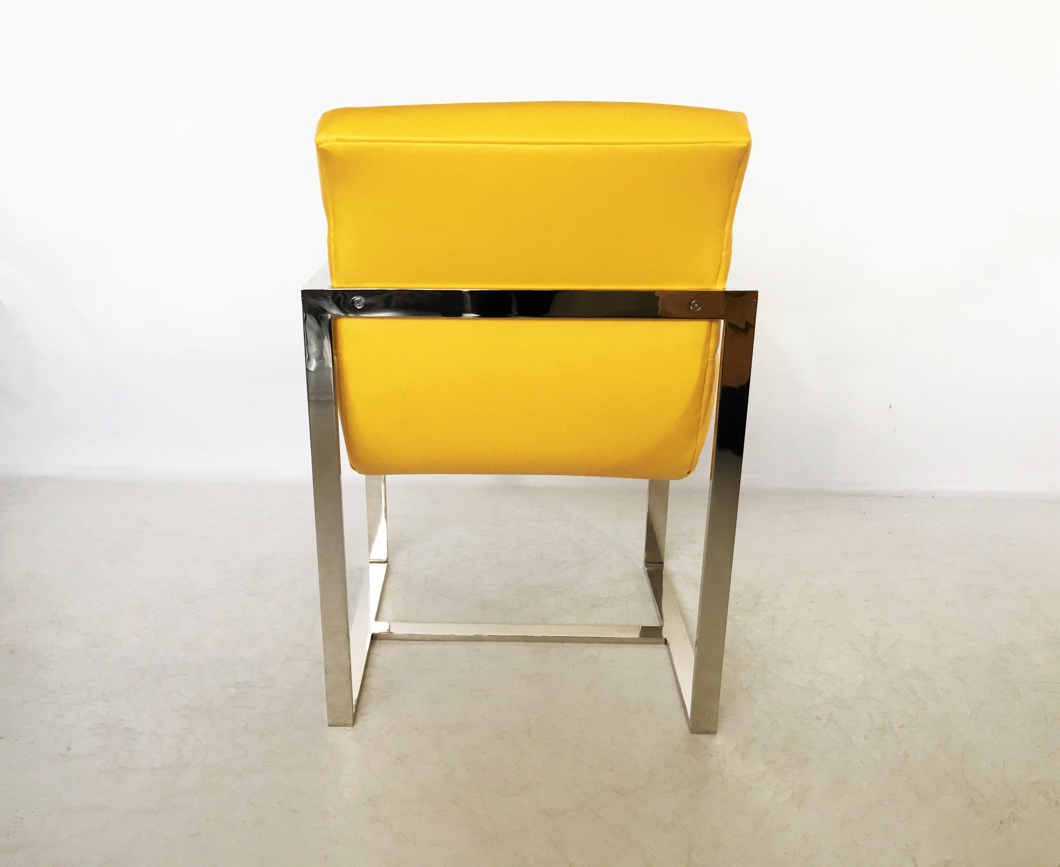Eight Yellow and Chrome Dining Chairs by Milo Baughman for Thayer Coggin 1