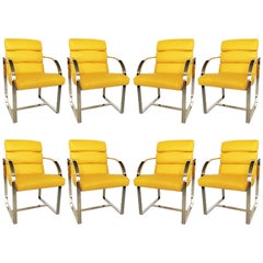 Eight Yellow and Chrome Dining Chairs by Milo Baughman for Thayer Coggin