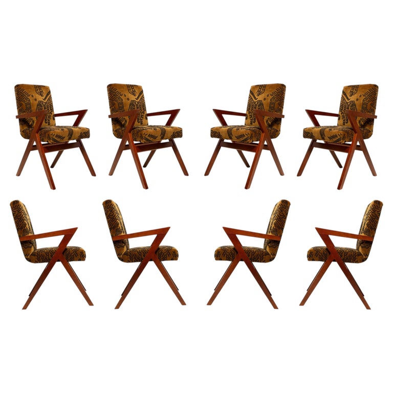 Eight Zet Dining Chairs in Tiger Mountain Velvet by Dedar, Vintola Studio