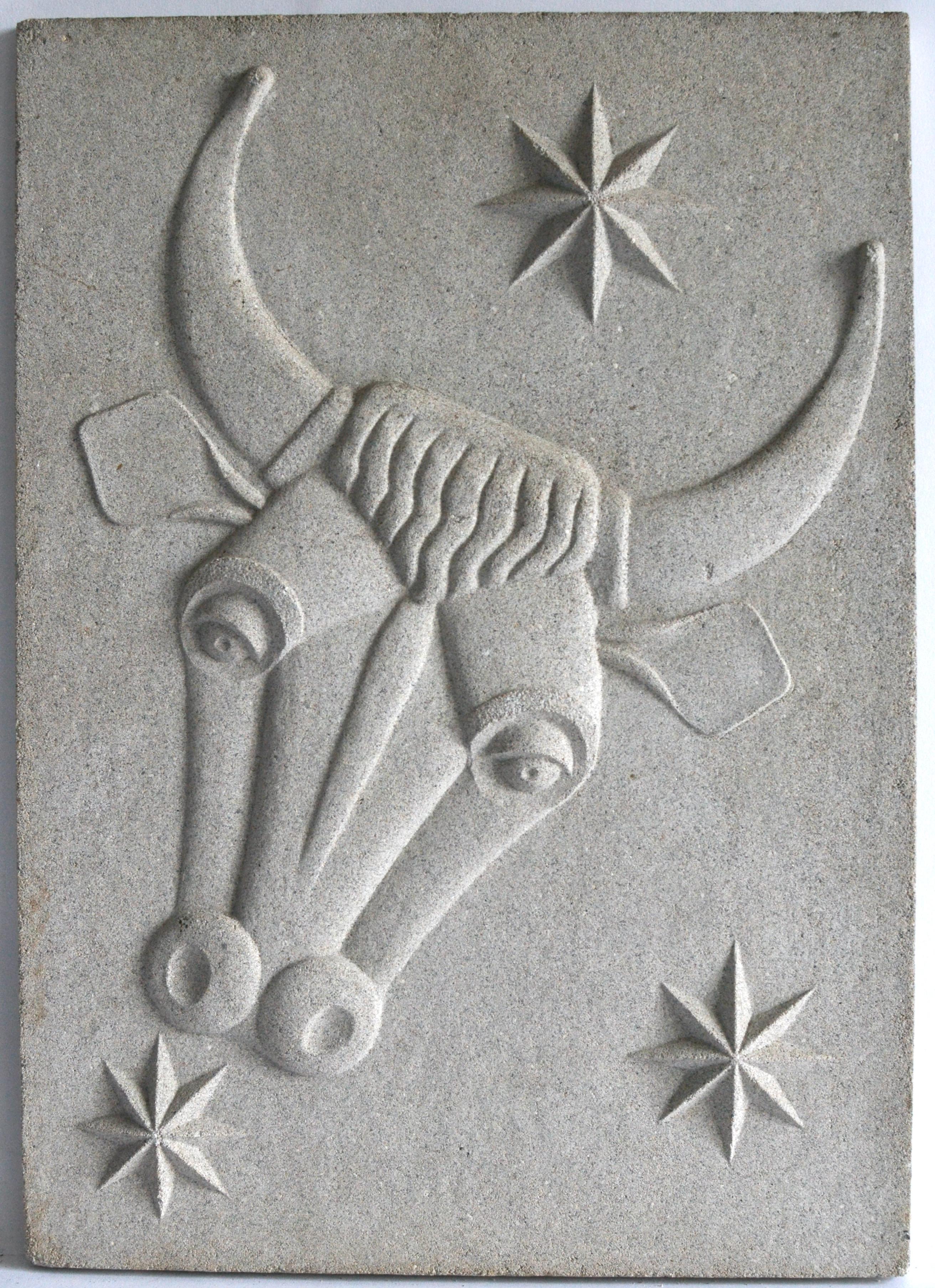 Scandinavian Modern Eight Zodiac Relief Signs, Artificial Stone, c. 1940