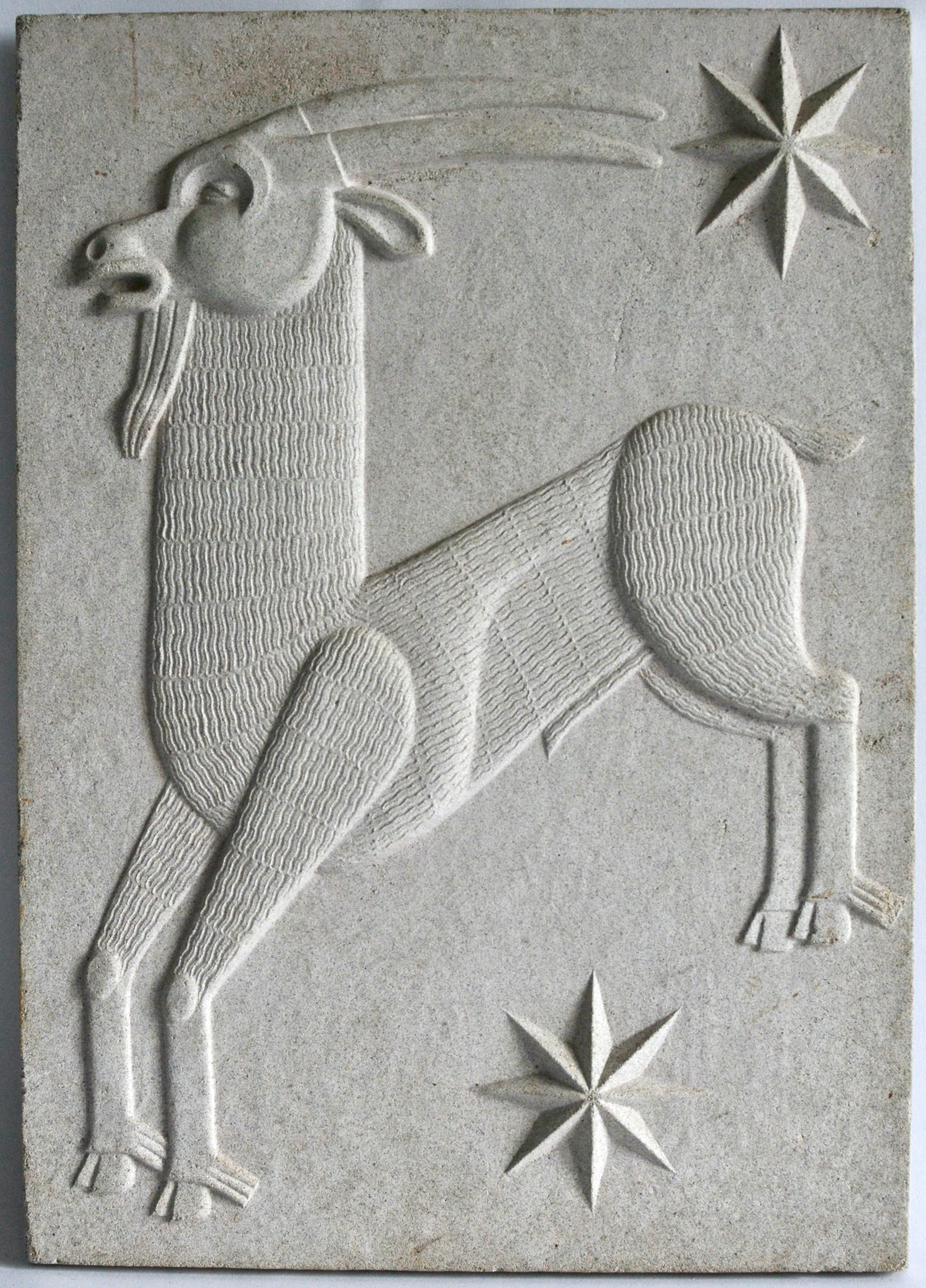 Mid-20th Century Eight Zodiac Relief Signs, Artificial Stone, c. 1940