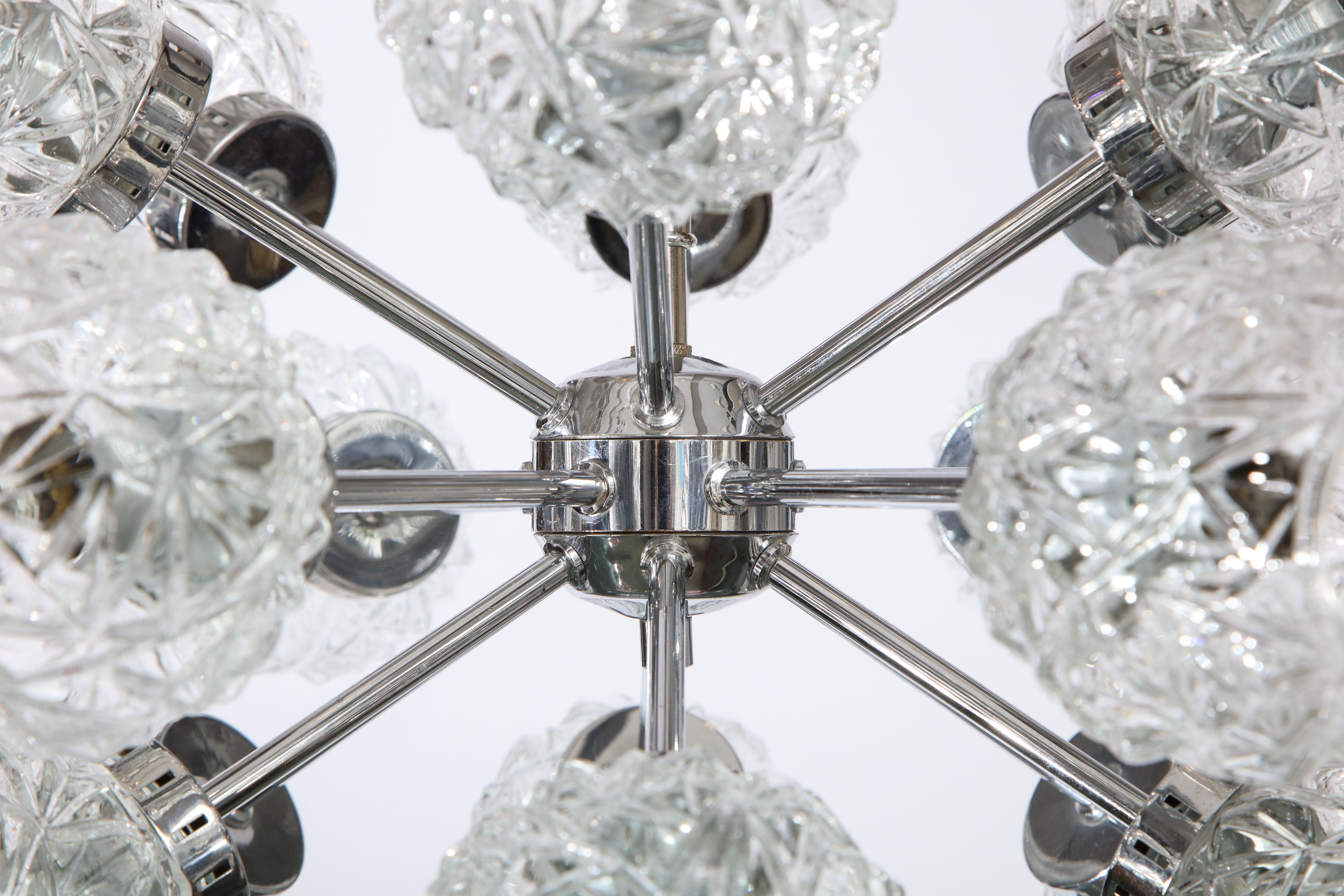 Mid-Century Modern Eighteen Cut Glass Globe Chandelier For Sale