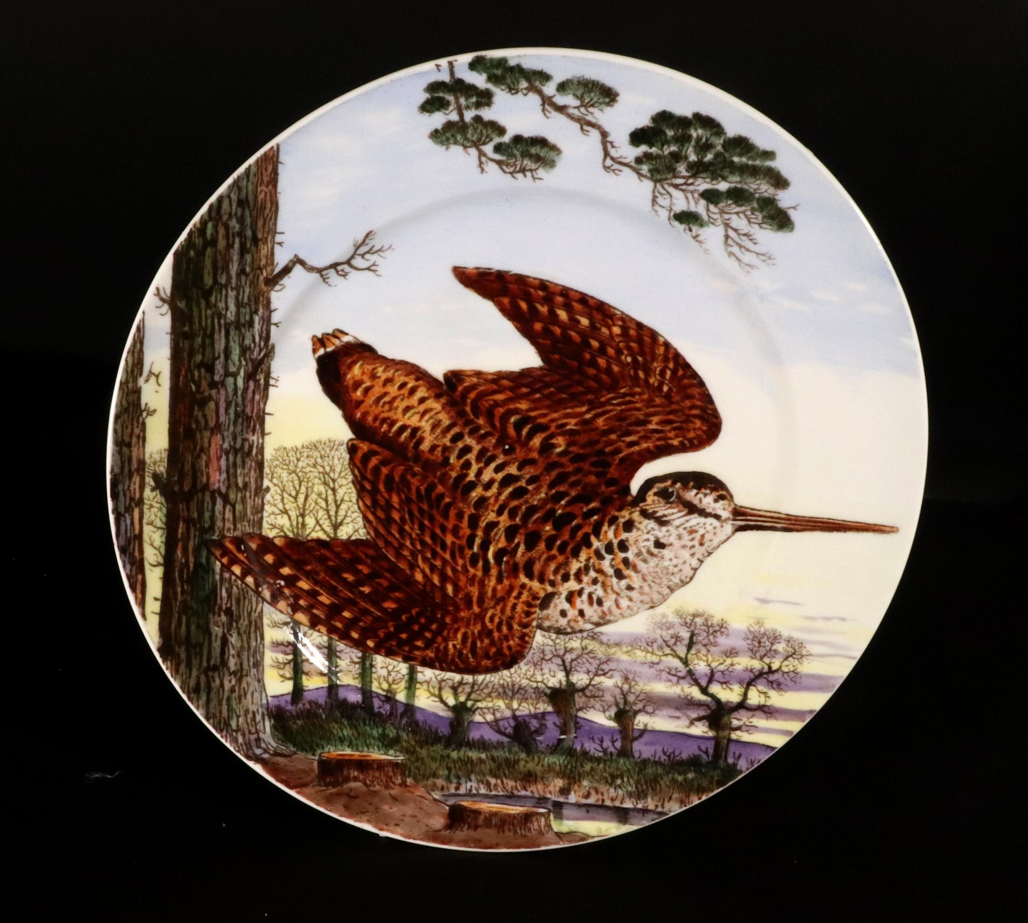 Late 19th Century Eighteen English Porcelain Game Bird Plates, Designed by Edward Kennard