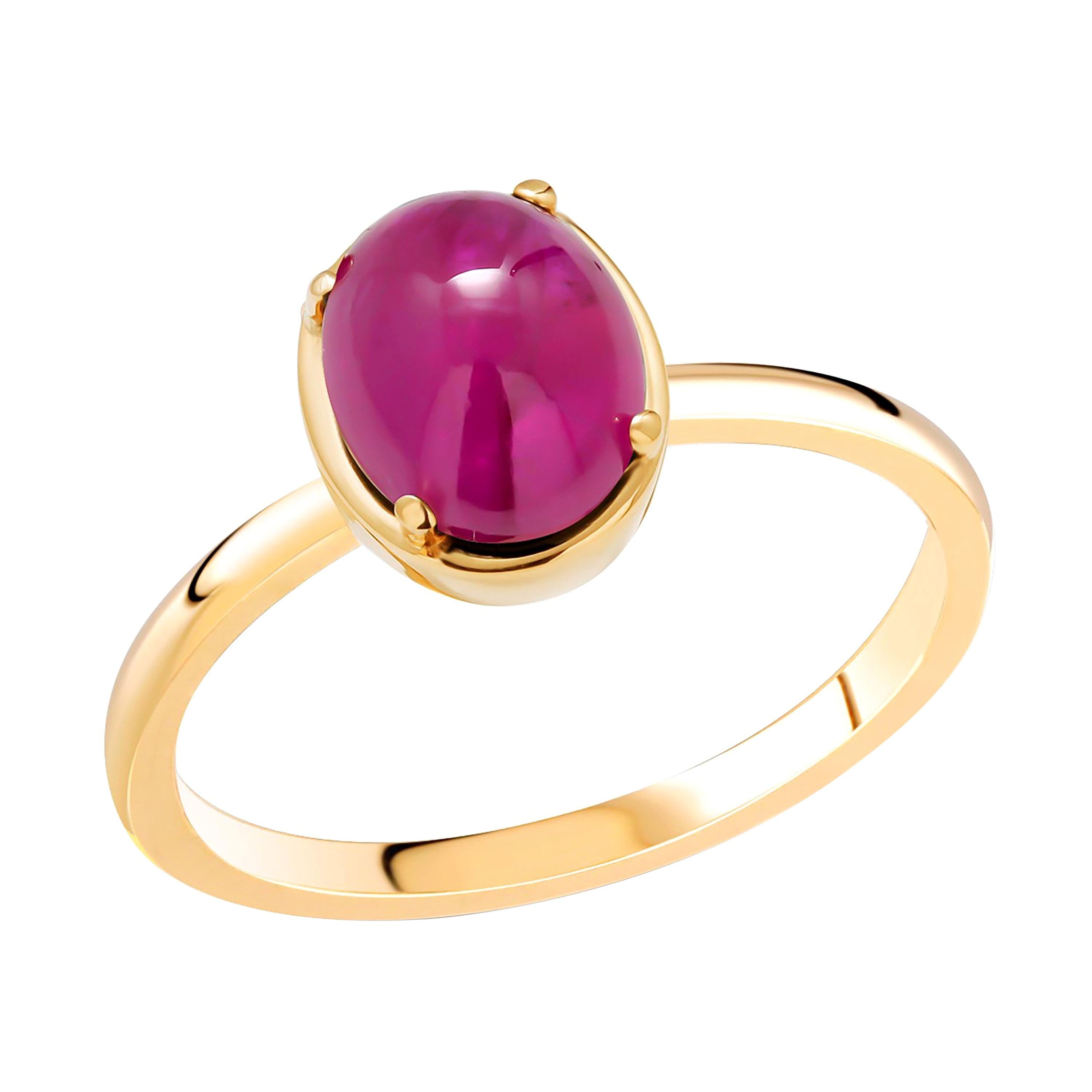 Eighteen Karat Cabochon Ruby Yellow Gold Solitaire Cocktail Raised Bezel Ring