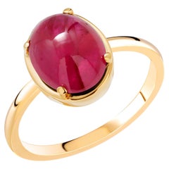 Eighteen Karat Cabochon Ruby Yellow Gold Solitaire Cocktail Ring