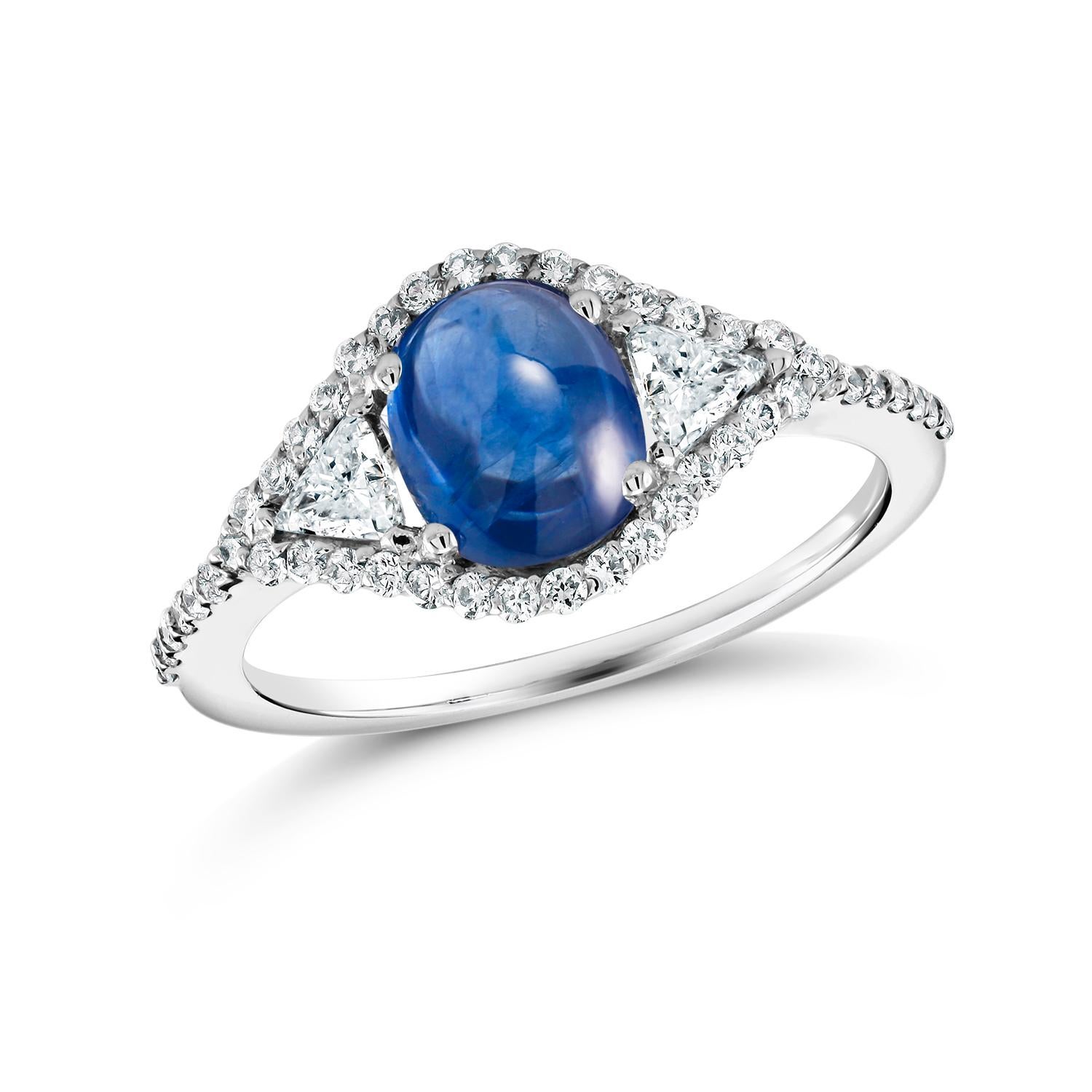 Eighteen Karat Cabochon Sapphire and Diamond Cocktail White Gold Ring 1