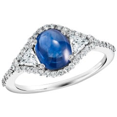 Eighteen Karat Cabochon Sapphire and Diamond Cocktail White Gold Ring