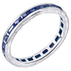 Eighteen Karat Gold Baguette Sapphire Eternity Engraved Band Weighing 1.65 Carat Eighteen Karat Gold Baguette Sapphire Eternity Engraved Band Weighing 1.65 Carat