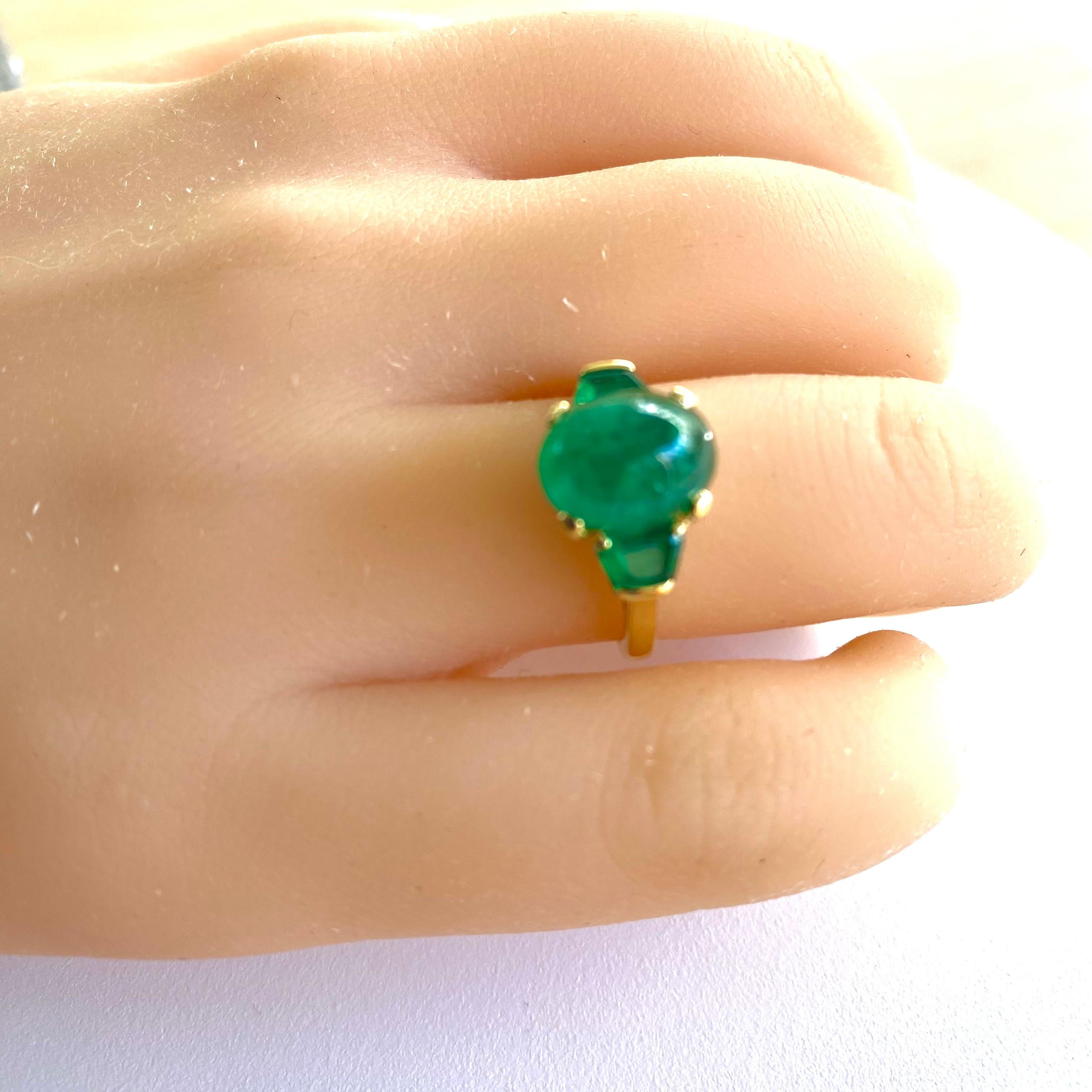Trapezoid Cut Eighteen Karat Gold Cabochon Emerald and Trapezoid Shaped Emerald Cocktail Ring