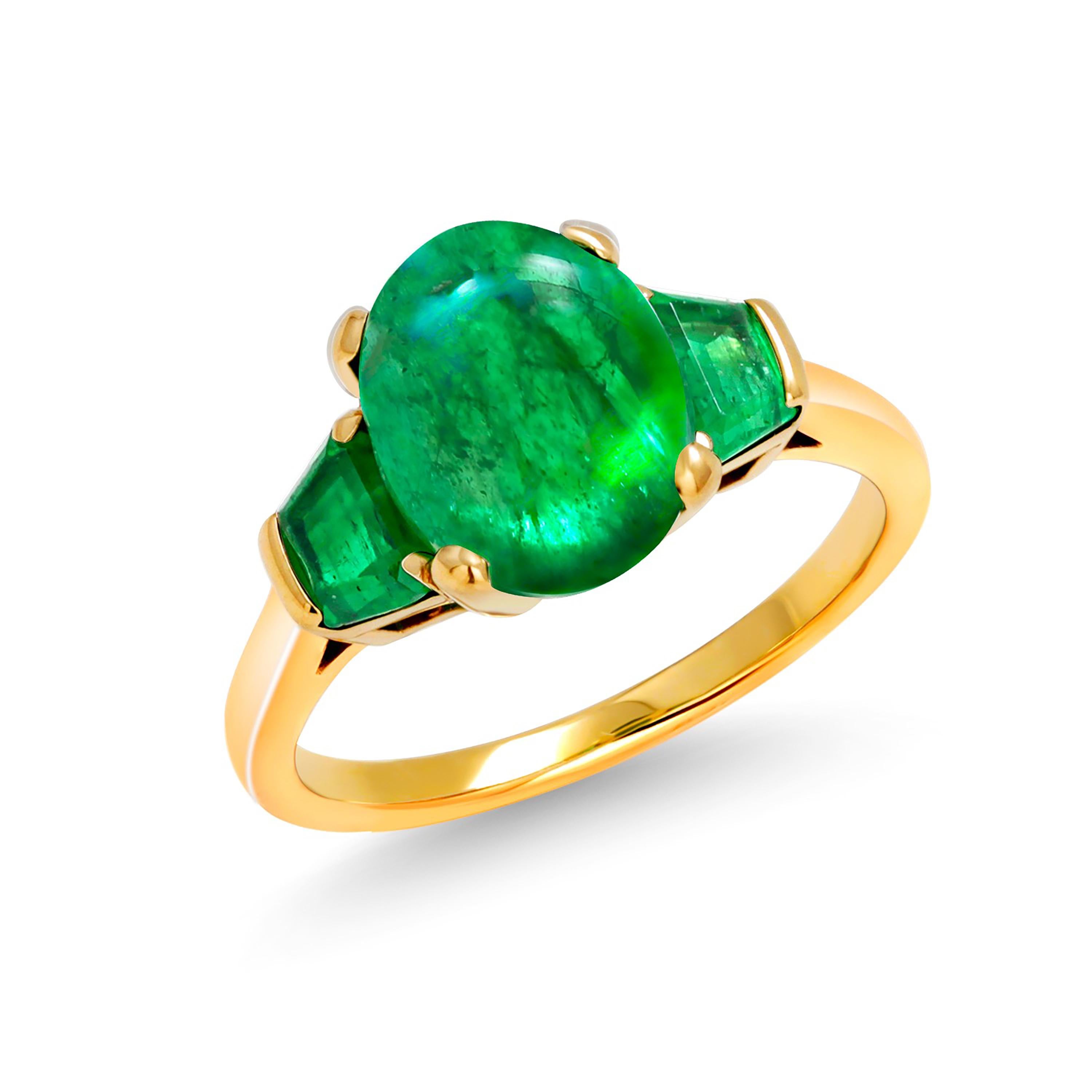 Eighteen Karat Gold Cabochon Emerald and Trapezoid Shaped Emerald Cocktail Ring 2