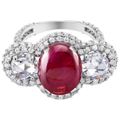 18 Karat Gold Cabochon Ruby Diamond Cocktail Ring Weighing 8.85 Carat