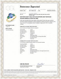Eighteen Karat Gold Ceylon Sapphire and Trapezoid Shaped Emerald Cocktail Ring