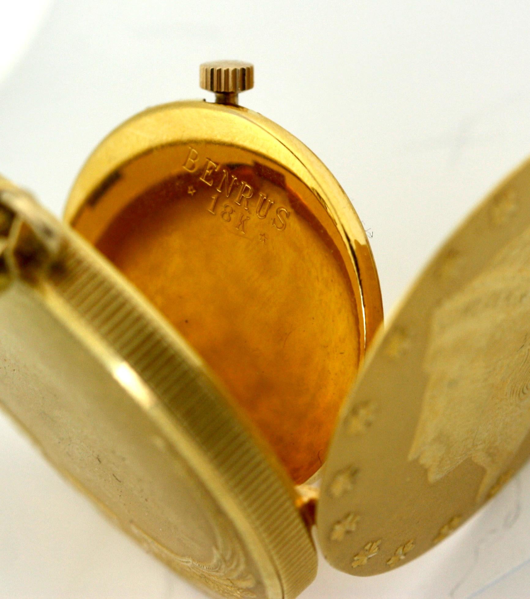 Eighteen Karat Gold Coin-Form Watch In Good Condition For Sale In Palm Beach, FL