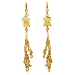 Eighteen Karat Gold Contemporary Earrings with GIA Certified Yellow Diamonds