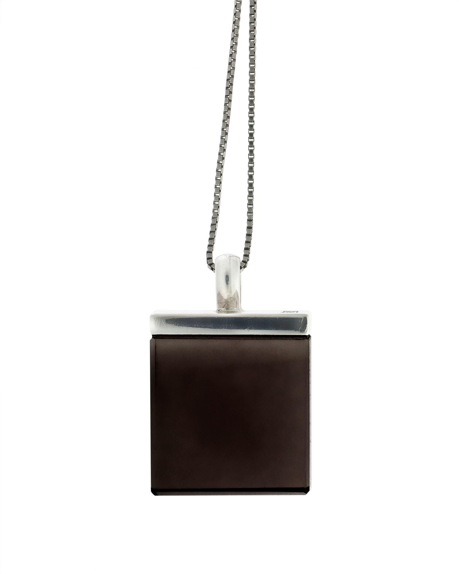 Mixed Cut Eighteen Karat Gold Contemporary Ink Pendant Necklace with Smoky Quartz For Sale