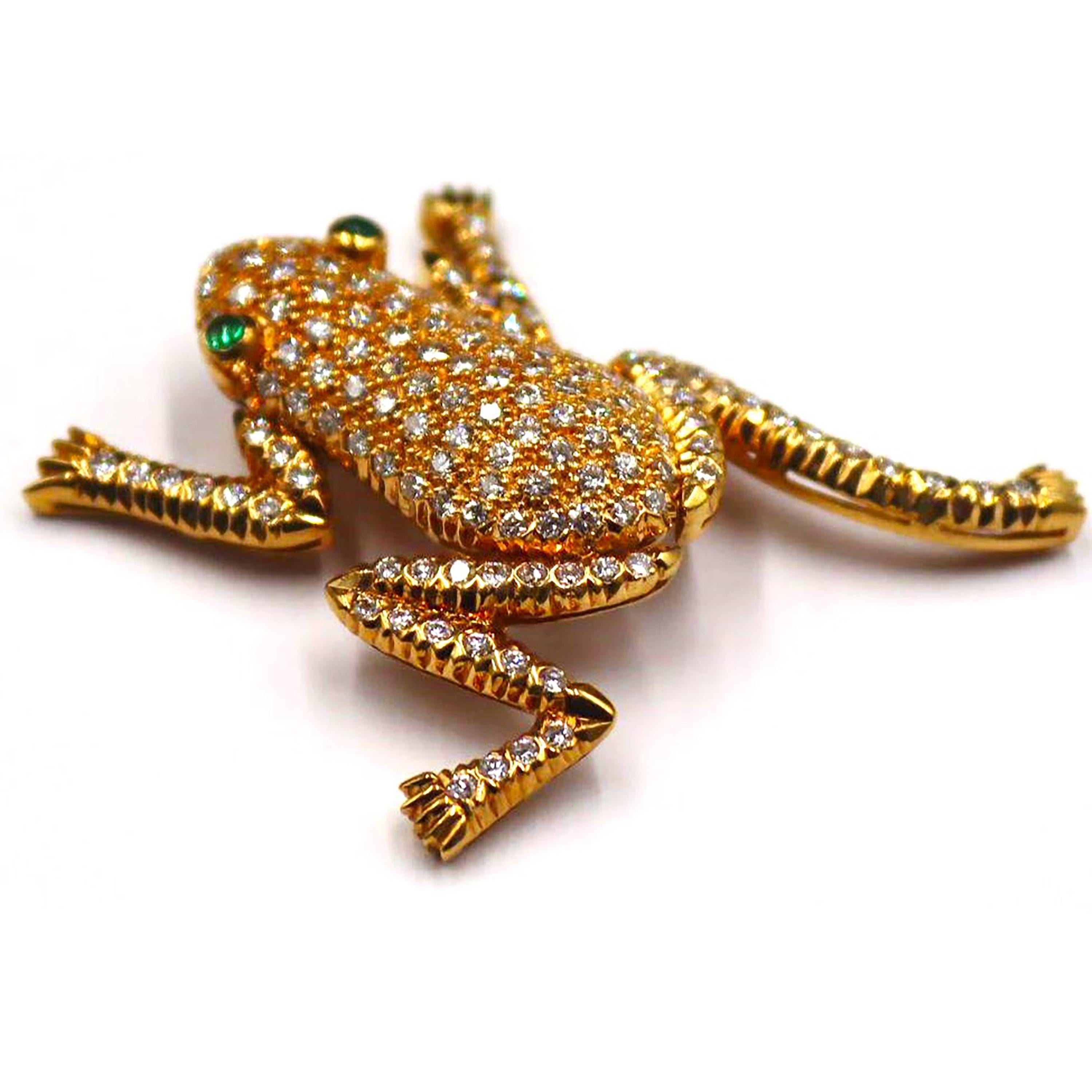 Retro Eighteen Karat Gold Diamond Frog Brooch with En Tremblant Legs and Arms