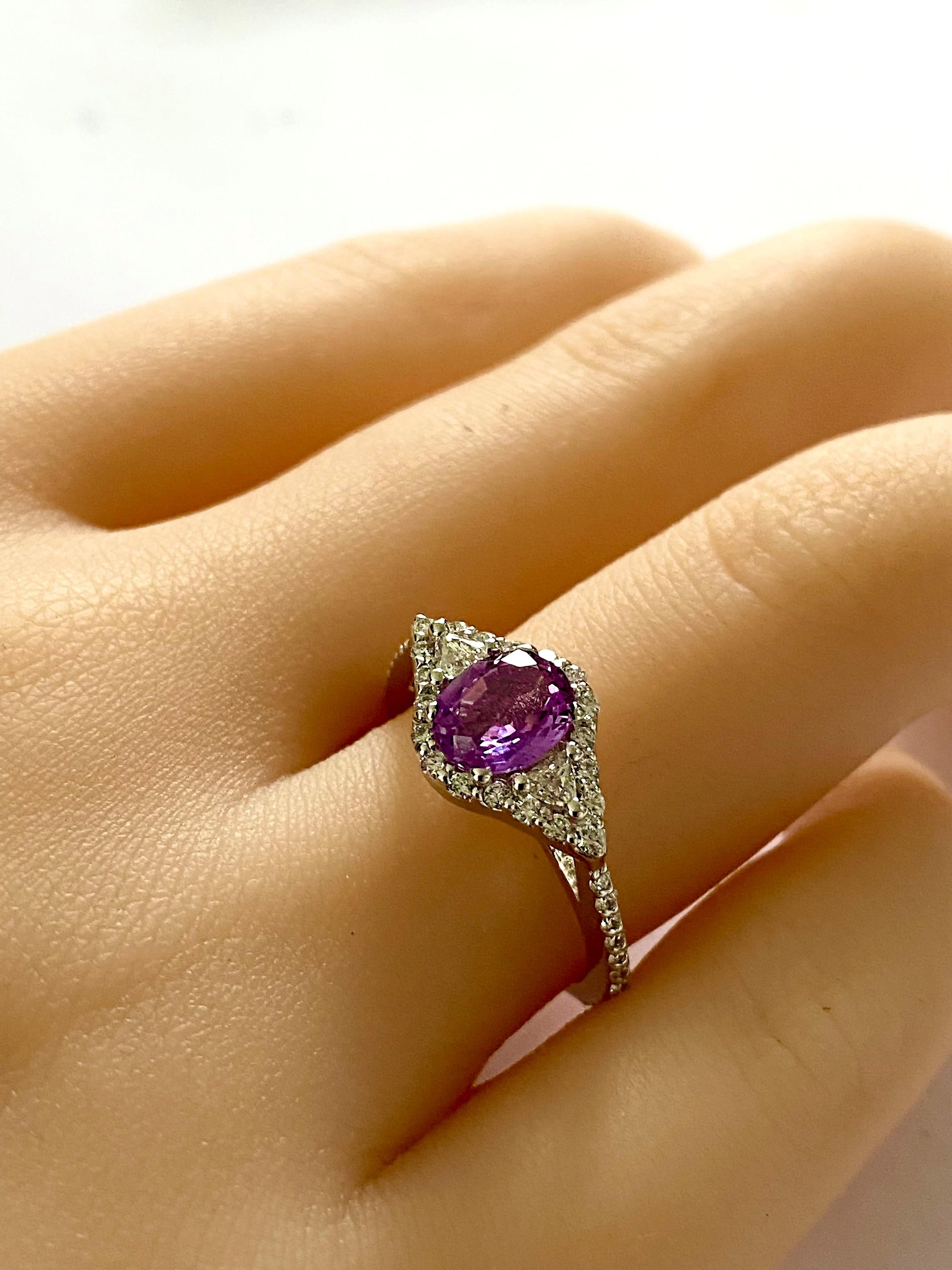 Oval Cut Eighteen Karat Gold Pink Sapphire and Trillion Diamonds Cocktail Cluster Ring