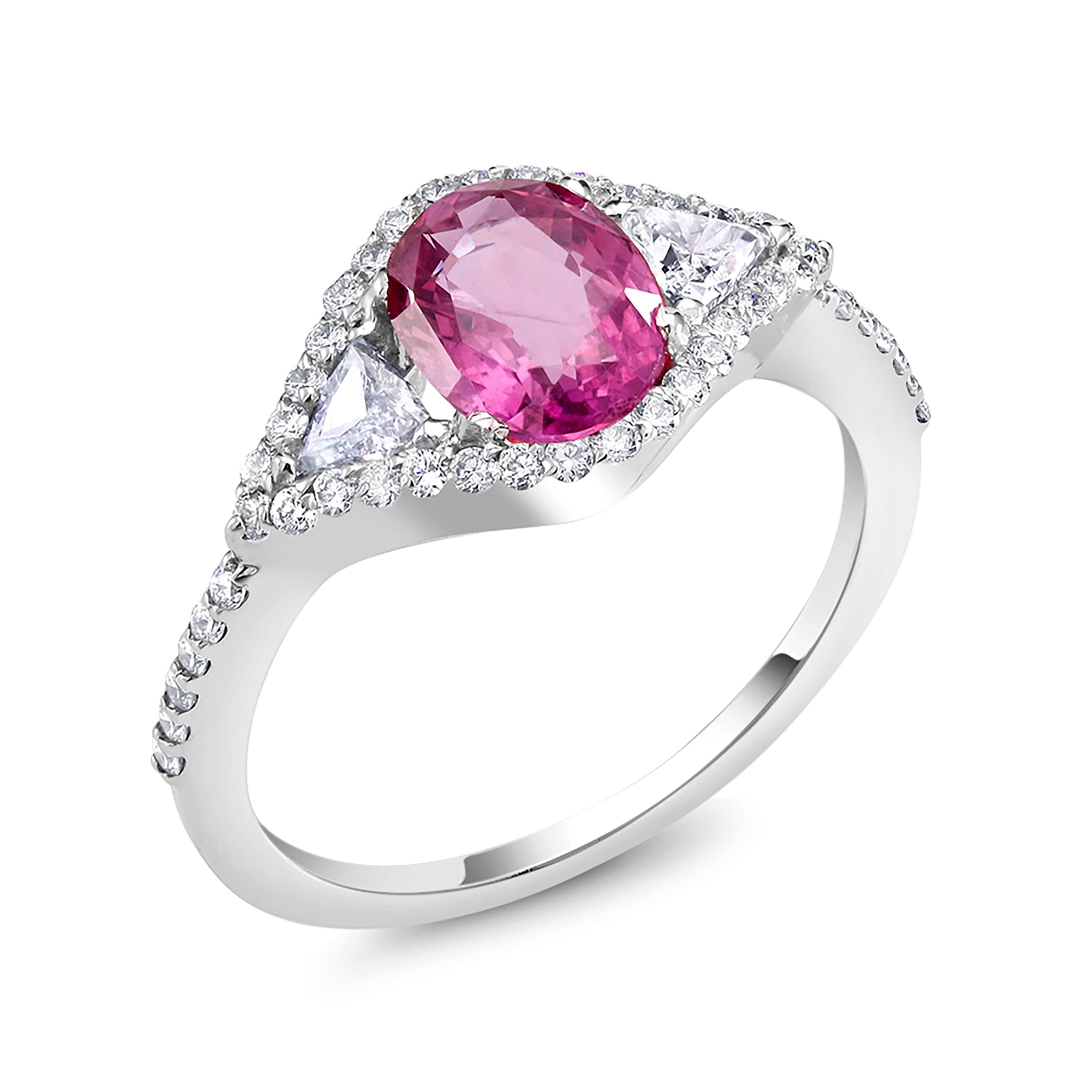 Women's Eighteen Karat Gold Pink Sapphire and Trillion Diamonds Cocktail Cluster Ring
