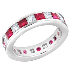 18 Karat Gold Princess Ruby and Diamond Eternity Ring Finger 
