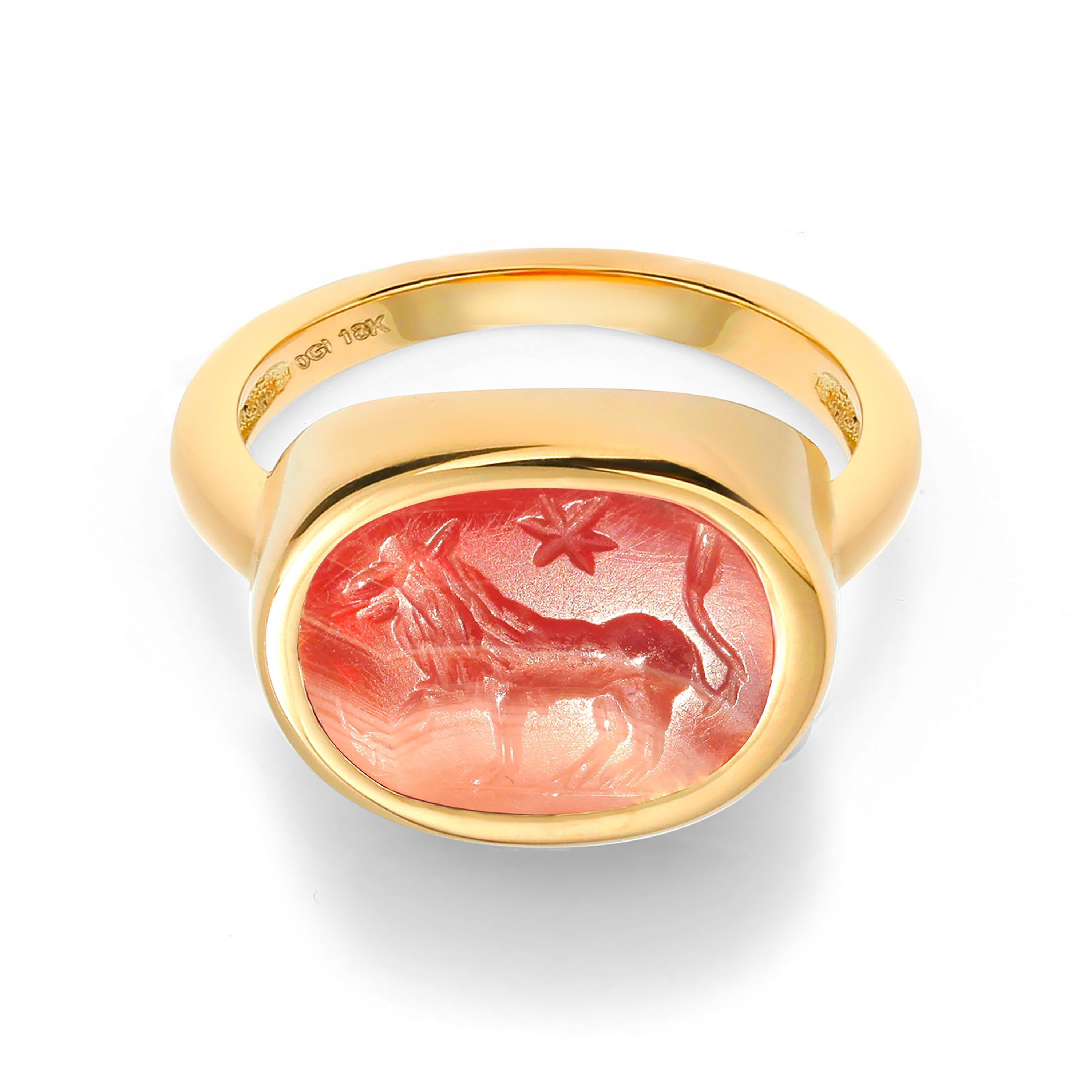 Eighteen Karat Gold Ring with Antique Agate Intaglio from Roman Period 2