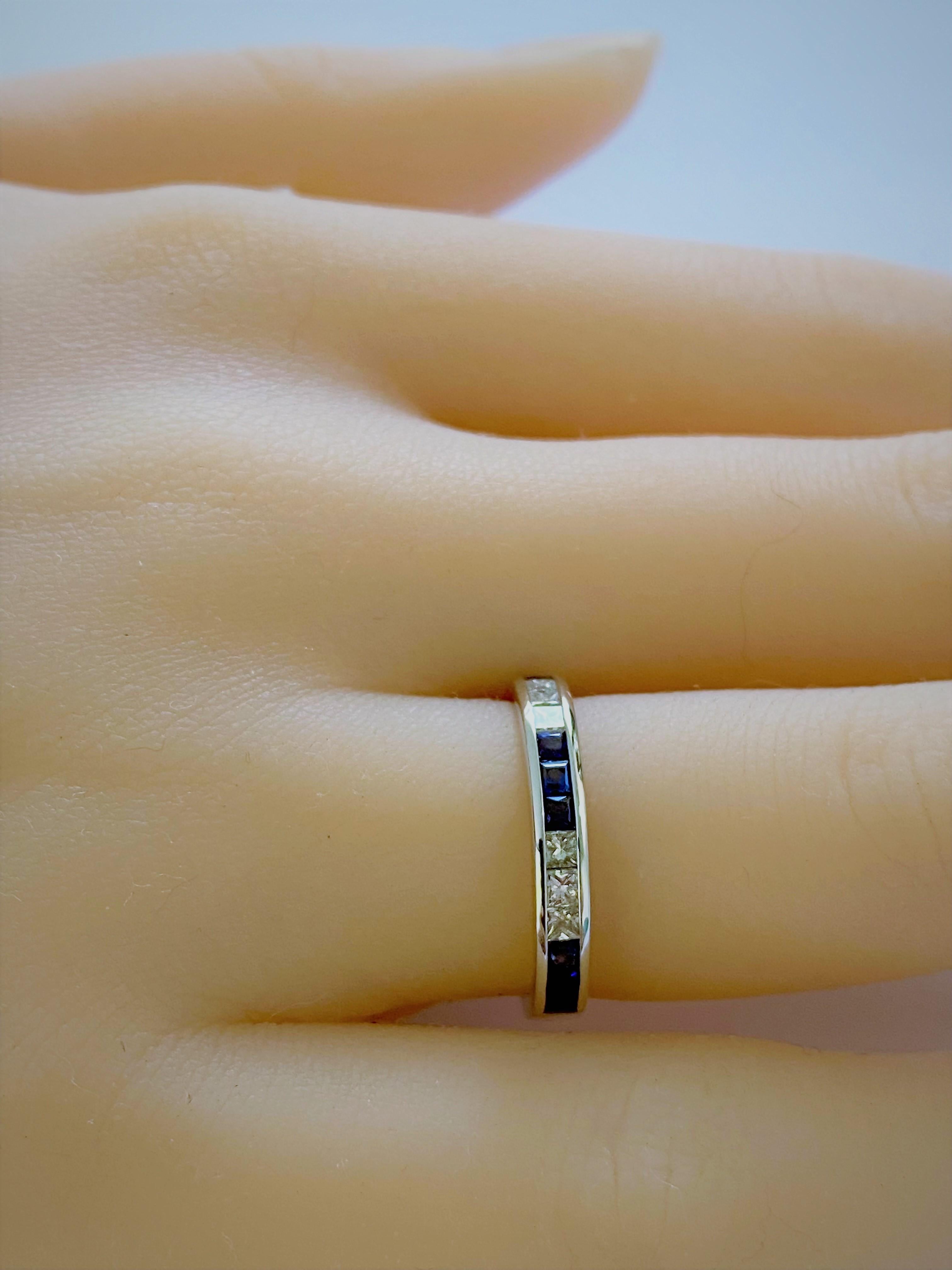 Contemporary Eighteen Karat Partial Gold Ring with Three Diamond Alternating Three Sapphire
