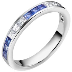 Eighteen Karat Partial Gold Ring with Three Diamond Alternating Three Sapphire
