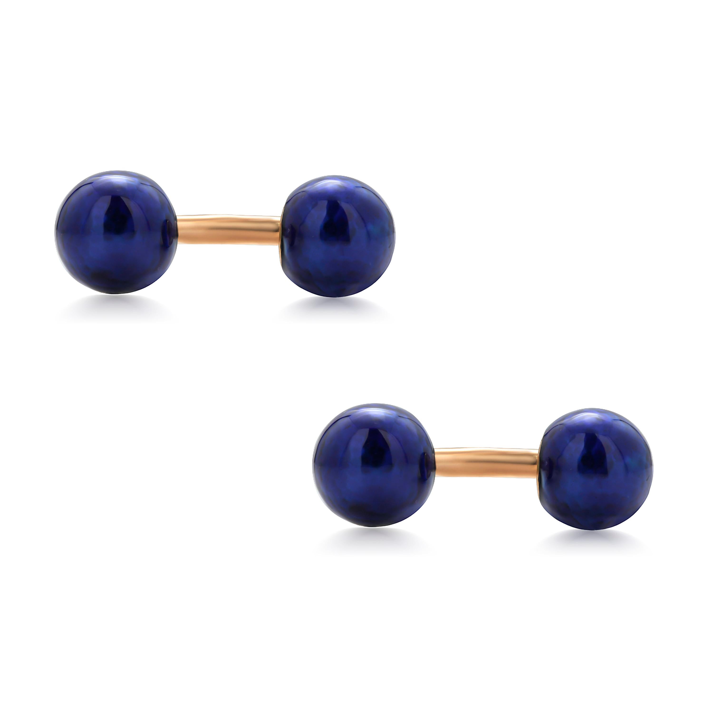 Modern Eighteen Karat Rose Gold and Deep Blue Enamel Cufflinks