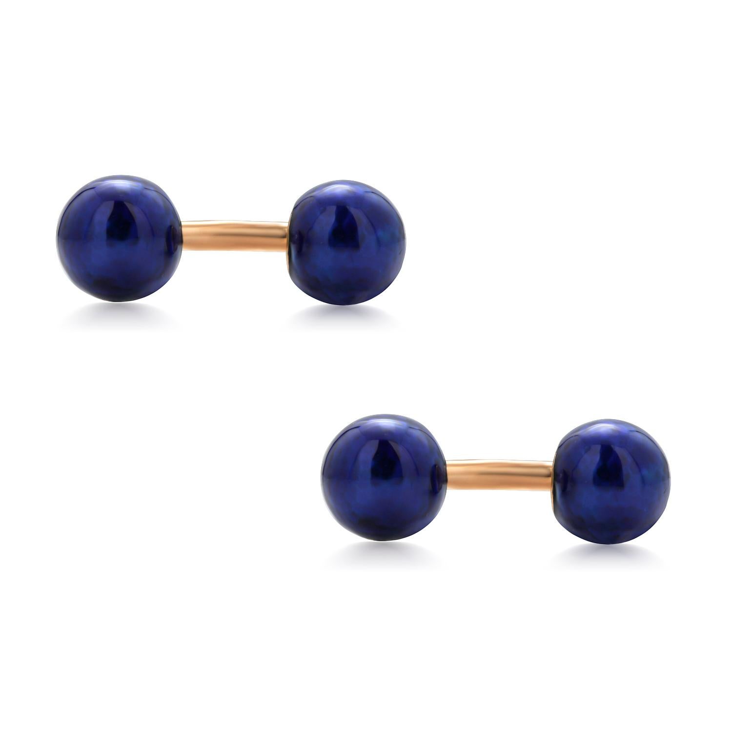 Women's or Men's Deep Royal Blue Enamel Cufflinks Vintage Eighteen Karat Solid Rose Gold 