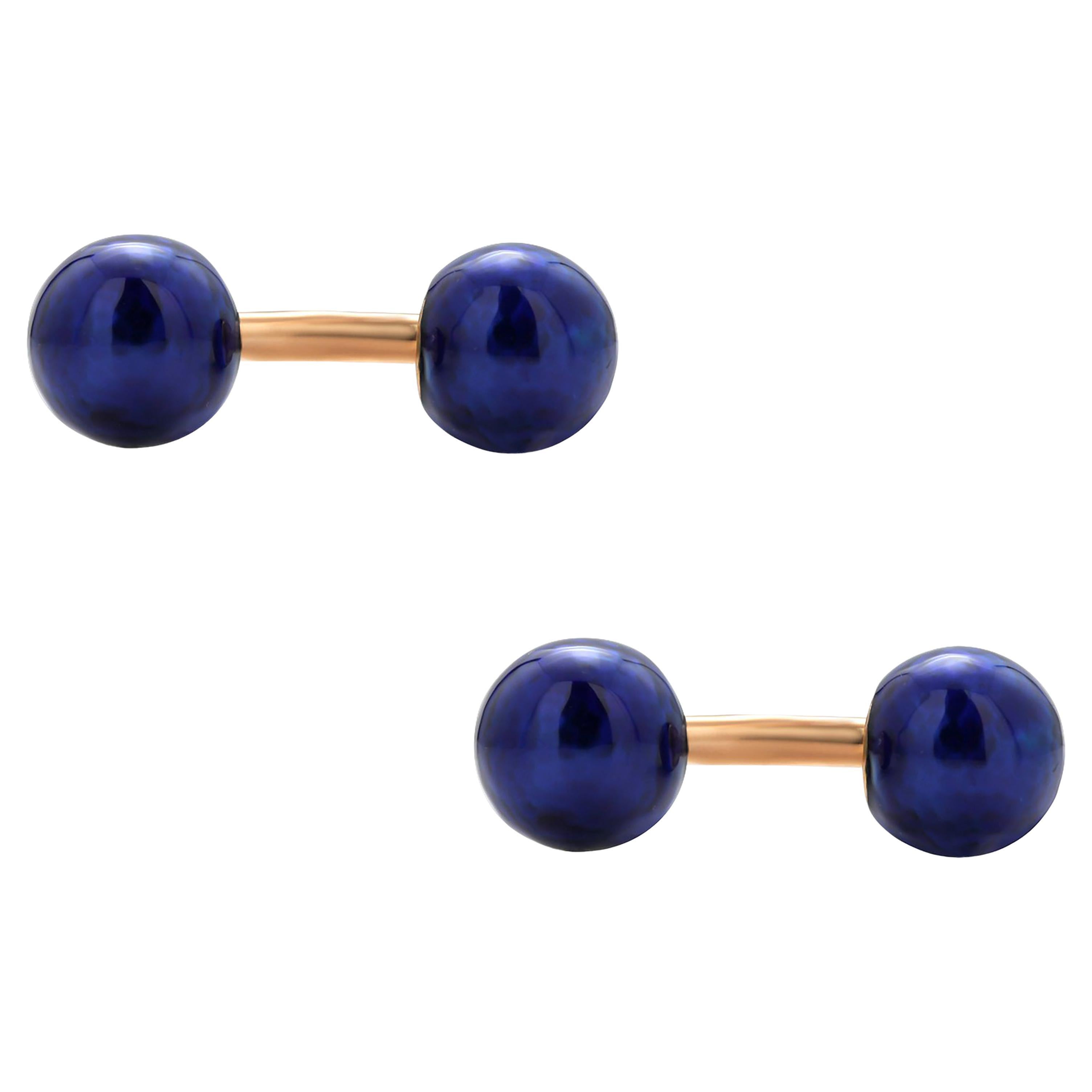 Eighteen Karat Rose Gold and Deep Blue Enamel Cufflinks