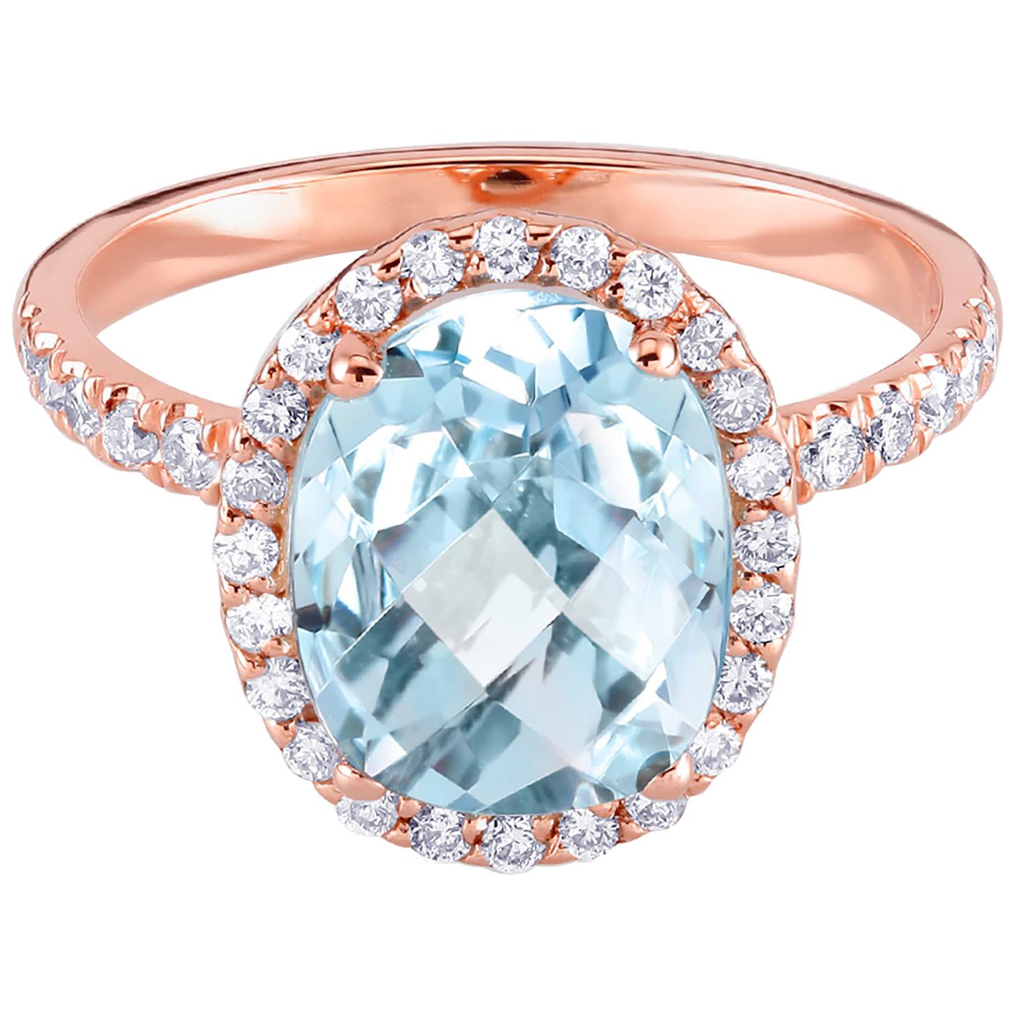 Eighteen Karat Rose Gold Aquamarine Diamond Cocktail Cluster Ring