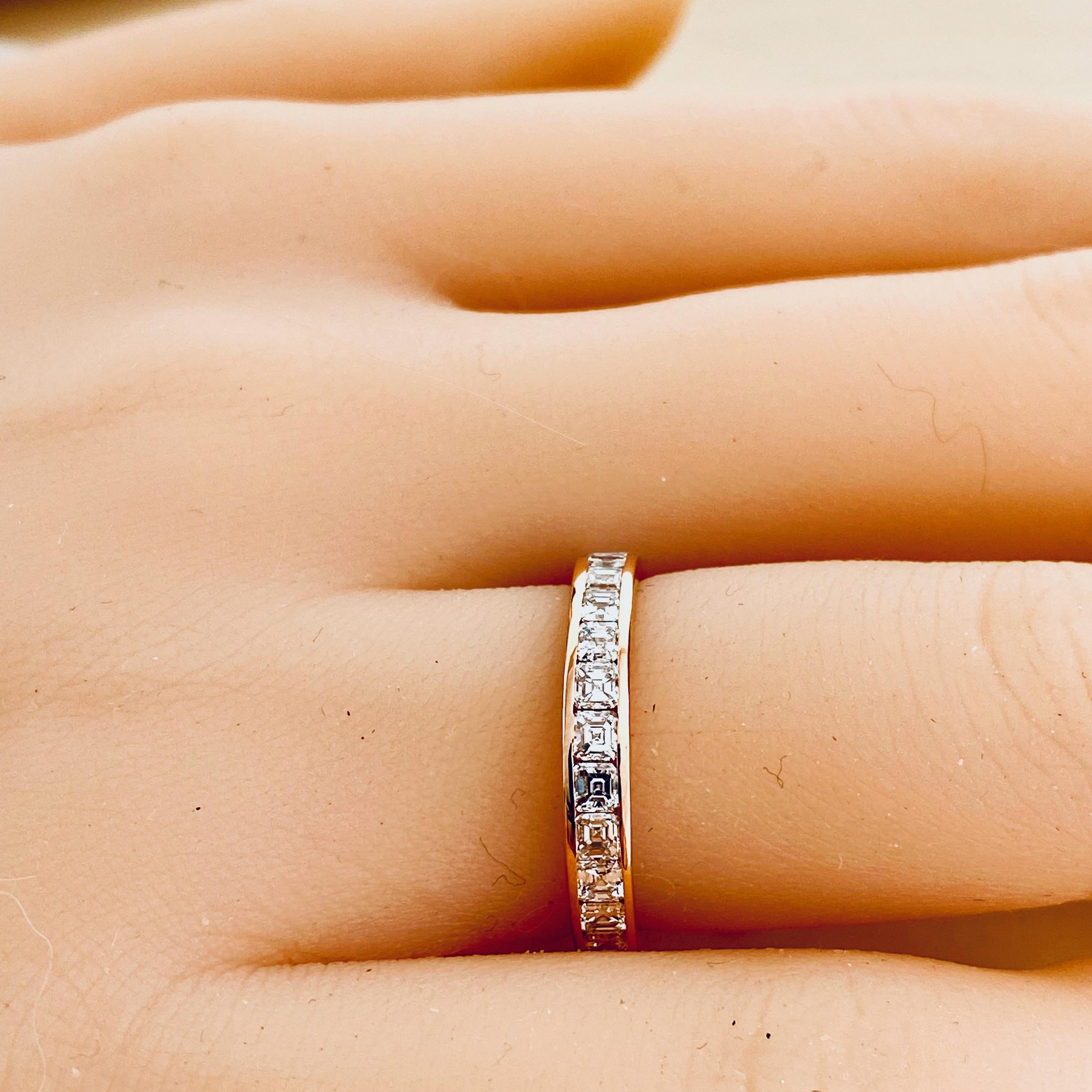 Women's or Men's Eighteen Karat Rose Gold Asscher Shaped Diamond Eternity Band Finger Size 6