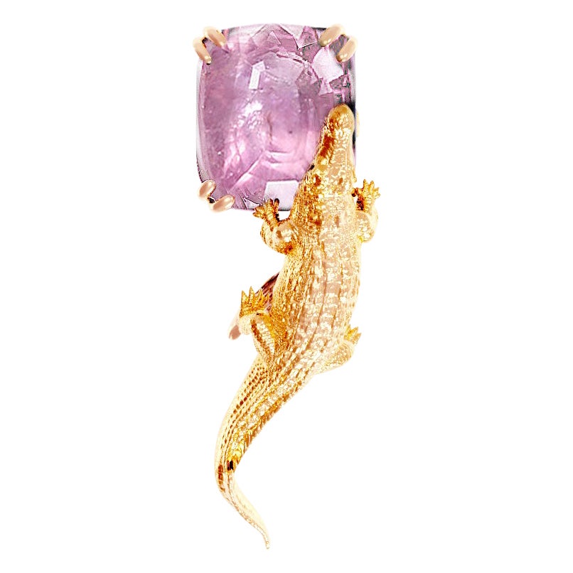 Broche de oro rosa de dieciocho quilates con zafiro rosa Padparadscha certificado AIG en venta