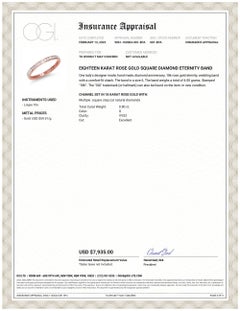 Eighteen Karat Rose Gold Carre Cut Diamond 0.80 Carat 2.5 MM Eternity Band