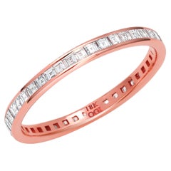 Eighteen Karat Rose Gold Carre Cut Diamond 0.80 Carat 2.5 MM Eternity Band